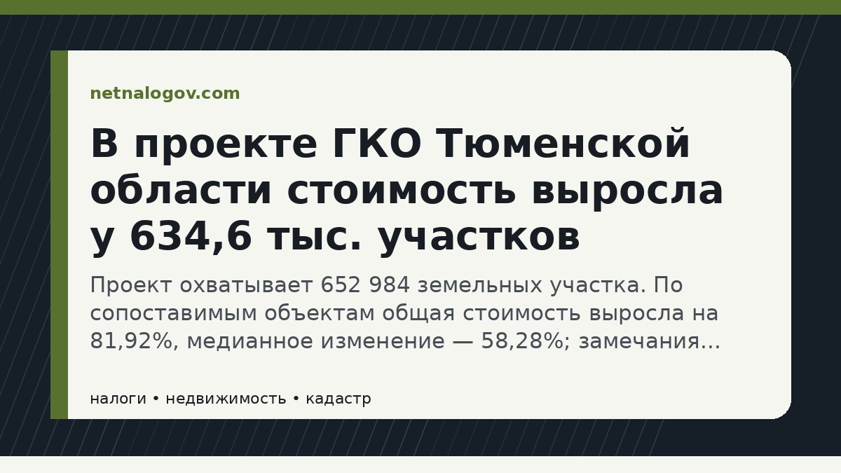 Иллюстрация к материалу: В проекте ГКО Тюменской области стоимость выросла у 634,6 тыс. участков