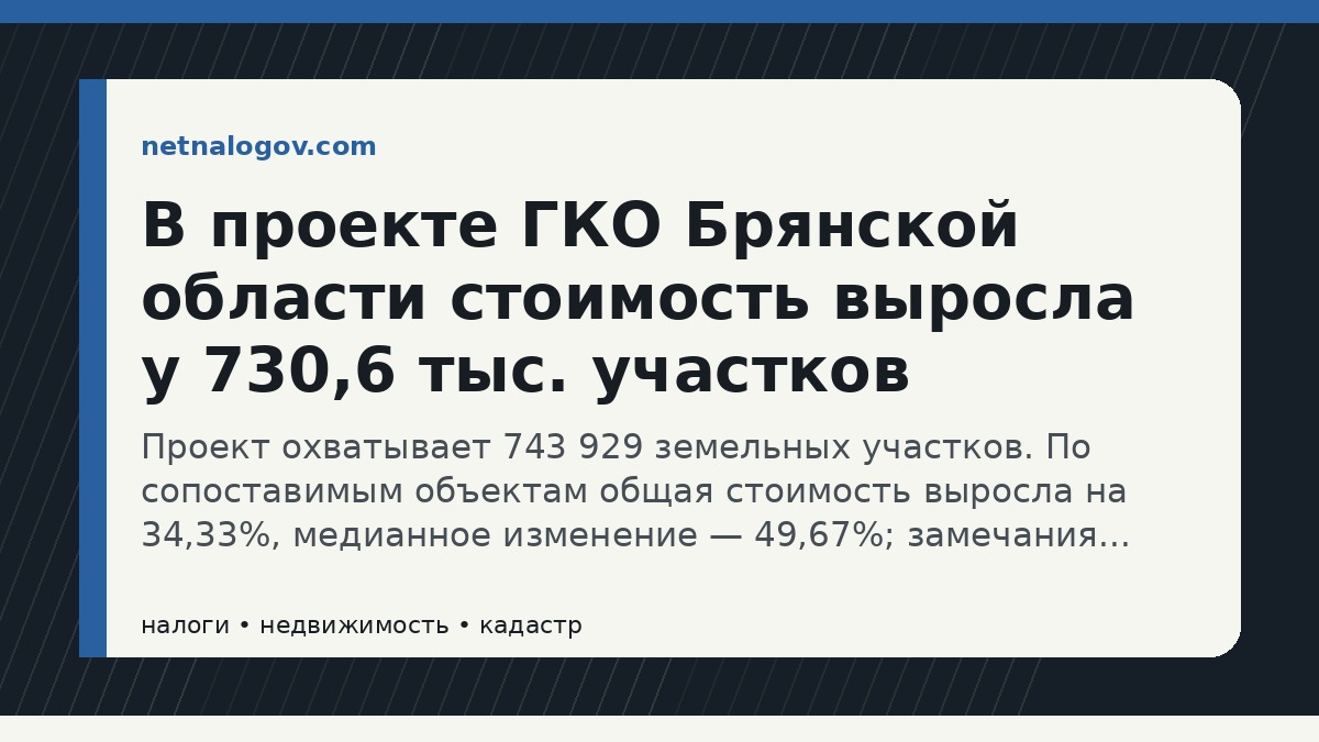 Иллюстрация к материалу: В проекте ГКО Брянской области стоимость выросла у 730,6 тыс. участков